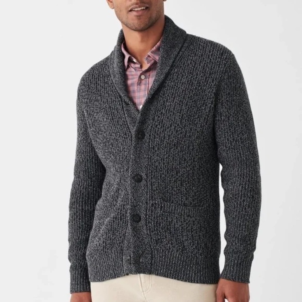 FAHERTY Marled Deep Charcoal Cotton Cashmere Blend Cardigan L